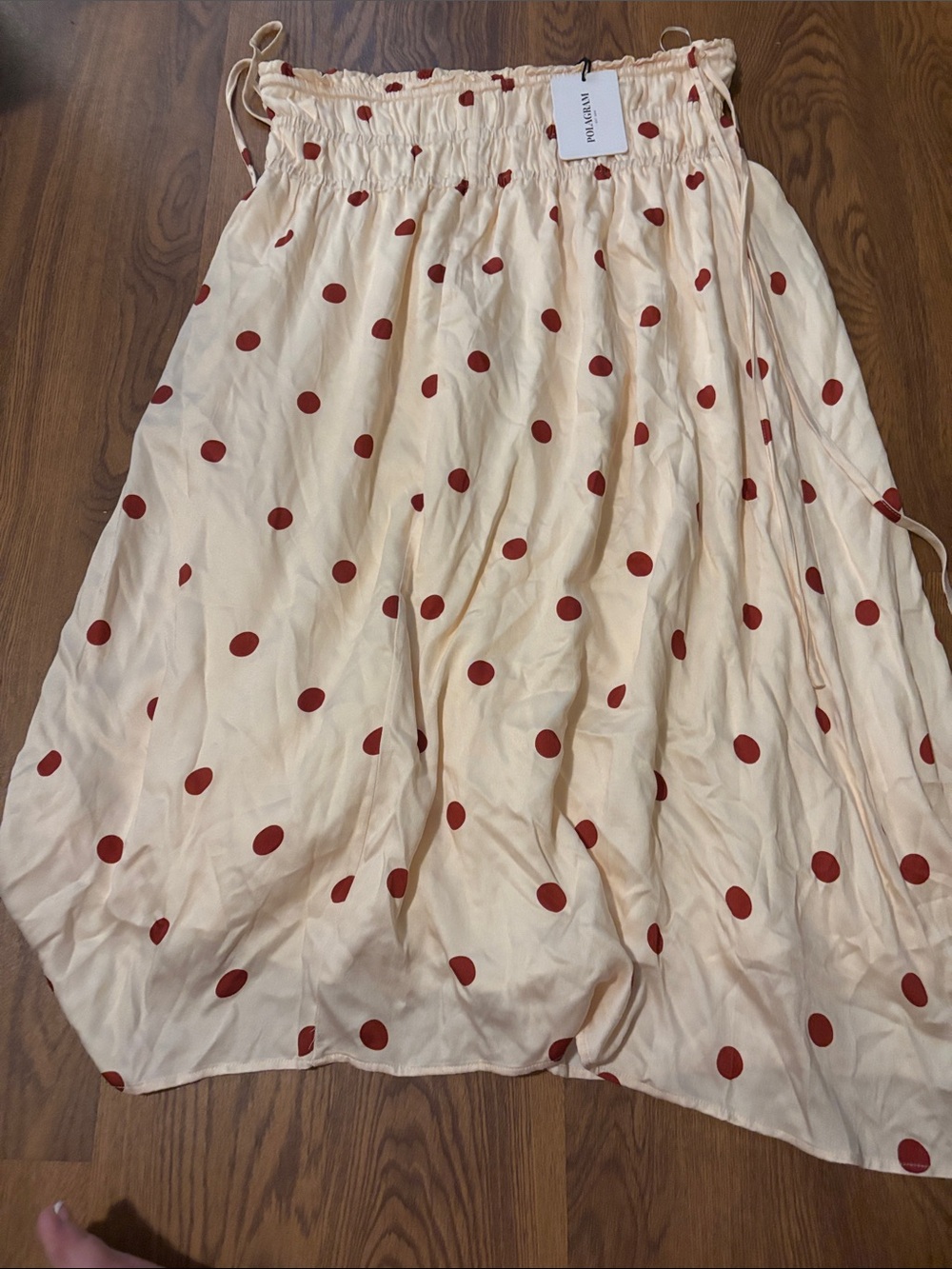 Polagram Cream Midi Skirt with Red Polka Dots
